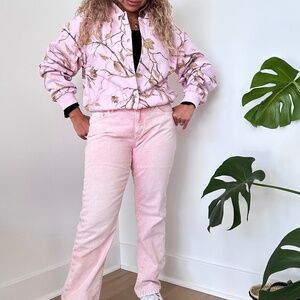 CARBON Pink Camouflage Bomber Jacket Size S Button Cropped